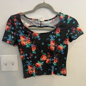 Black and floral cropped top